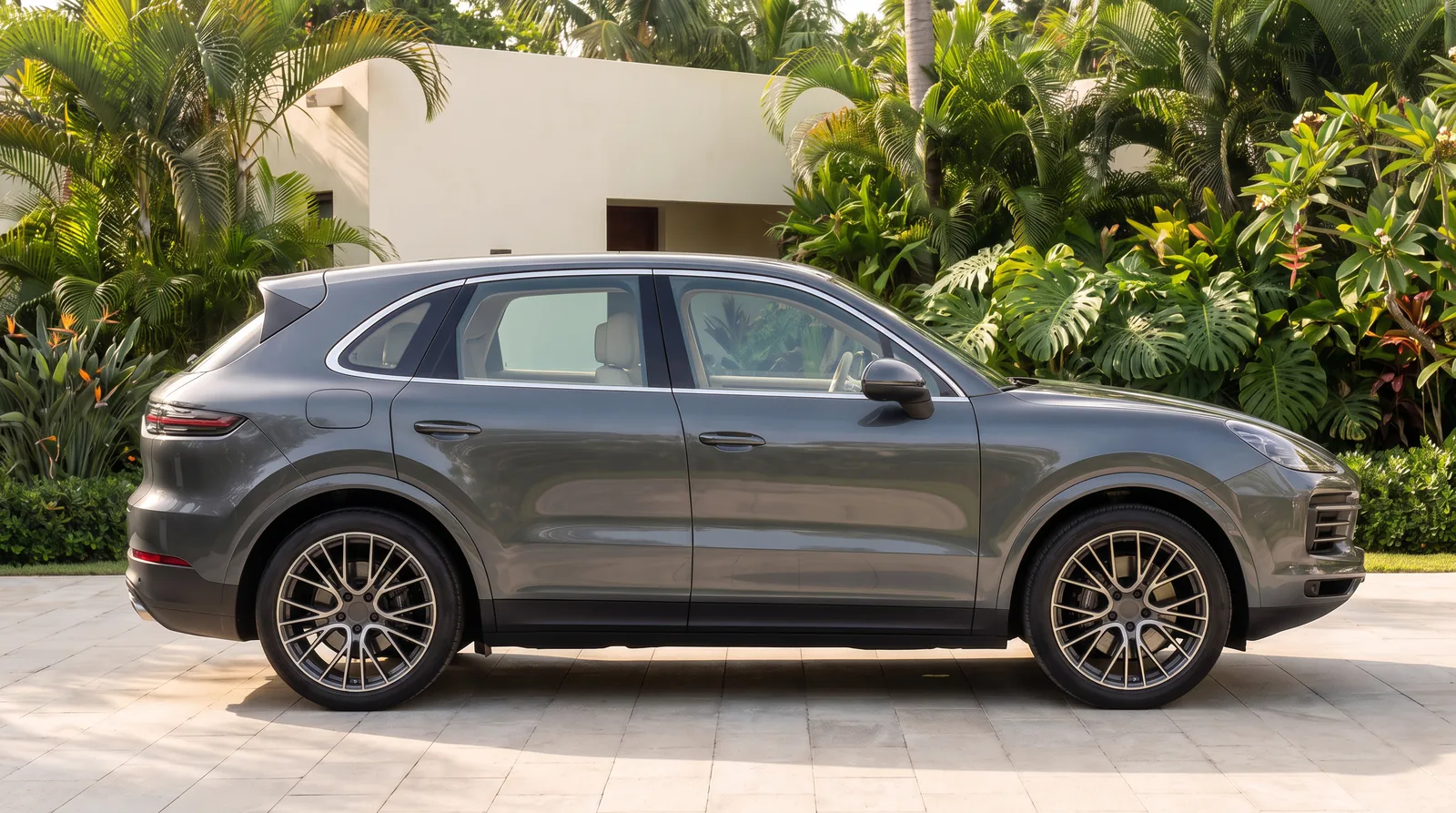 SUV premium dari samping, setiap kaca samping menggelap sesuai shade yang Anda pilih